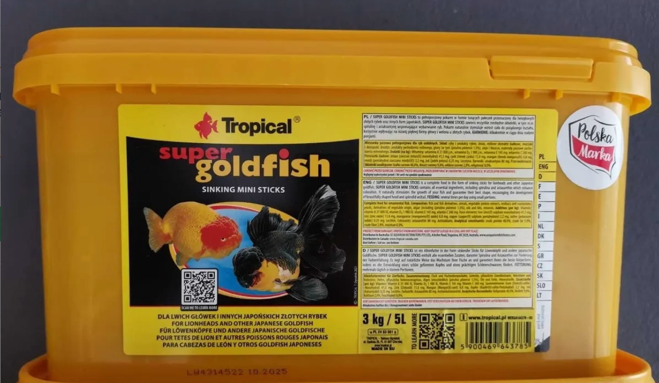 TROPİCAL SUPER GOLDFİSH MİNİ STİCKS 5L/3KG KOVA BALIK YEMİ