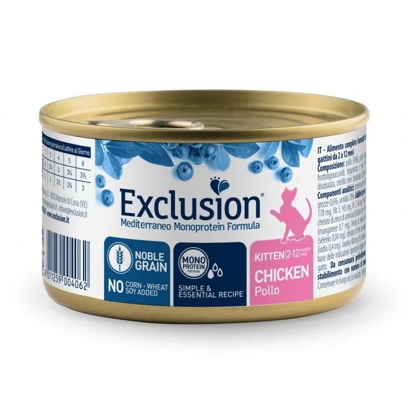 Exclusion Monoprotein Tavuklu Düşük Tahıllı Yavru Kedi Konservesi 85Gr
