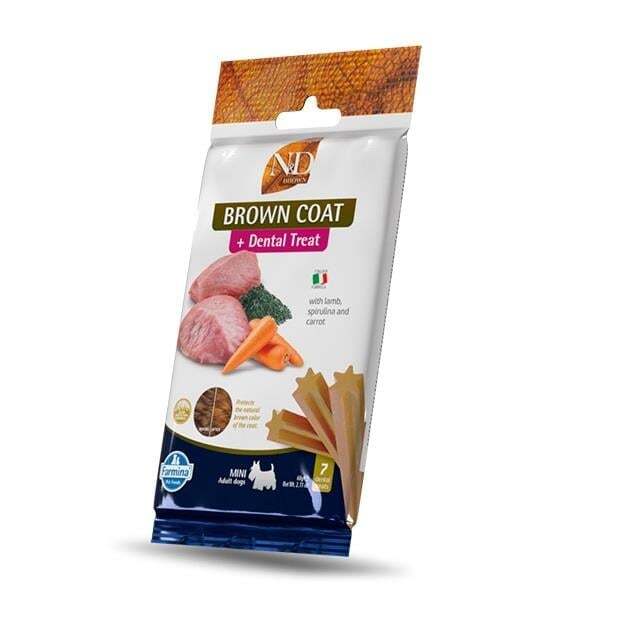 N&D Dental Treat Brown Coat Kuzu Etli & Havuç & Spirulina Mini Köpek Ödülü 60Gr