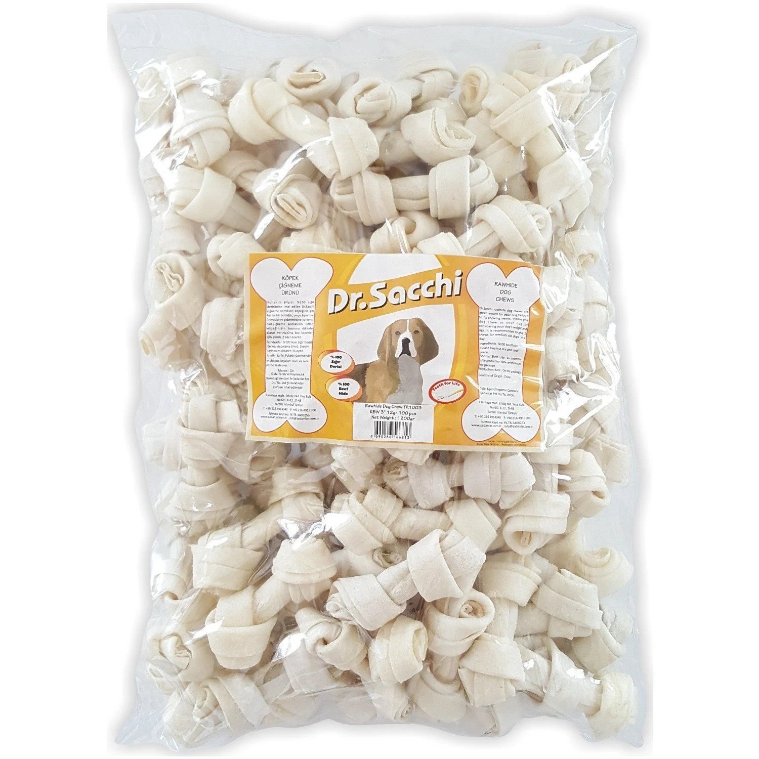 Dr.Sacchi Düğümlü Kemik Beyaz 100'Lü 3*11Gr