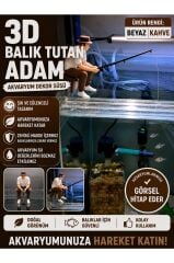 3D Balık Tutan Adam Figür Beyaz Kahverengi